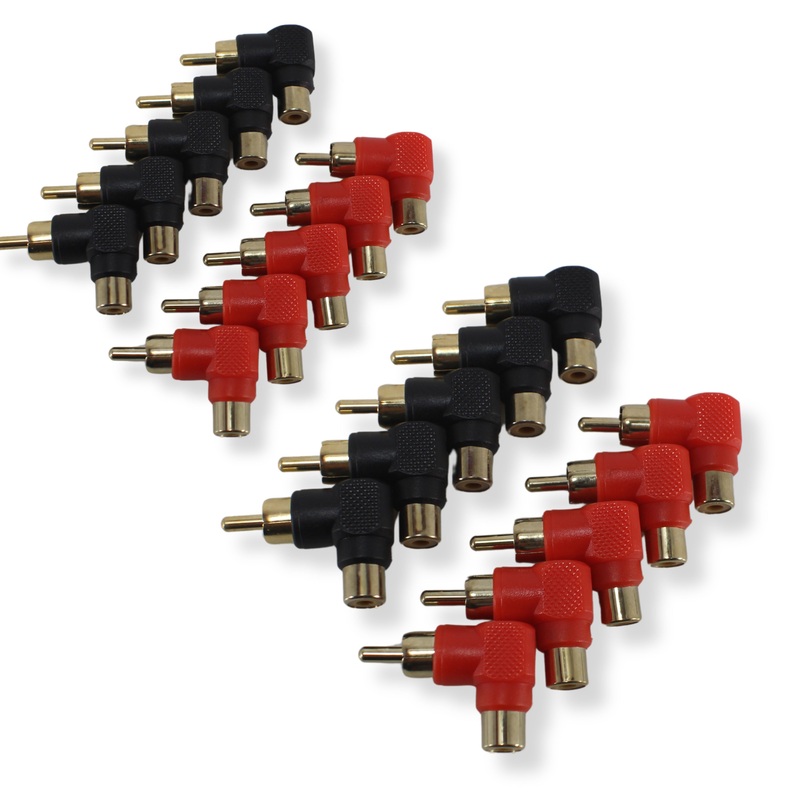 20 Pack Black-Red RCA Barrel Connectors Mini Right Angle Install Bay
