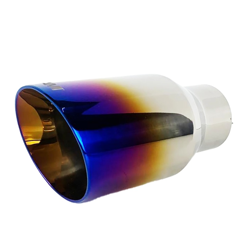 Single Round Slant Cut Exhaust Tip Blue Burnt Flame Auto Product Makers NT-2379