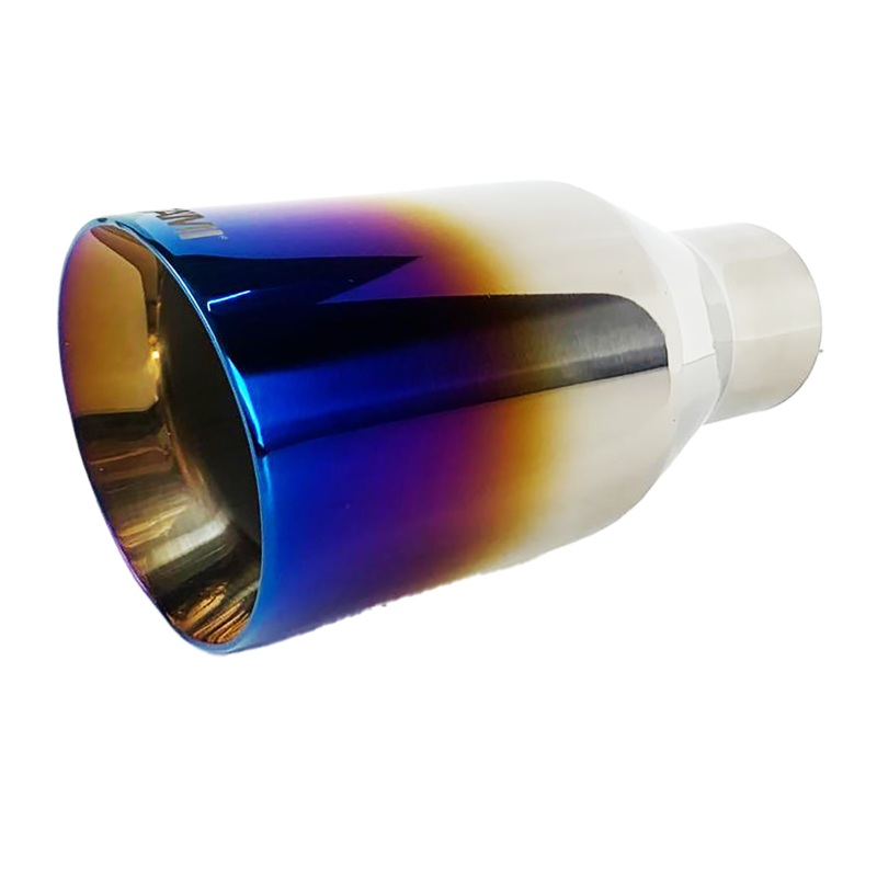 Single Round Slant Cut Exhaust Tip Blue Burnt Flame Auto Product Makers NT-2478