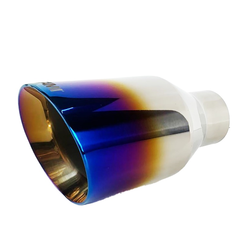 Single Round Slant Cut Exhaust Tip Blue Burnt Flame Auto Product Makers NT-2479