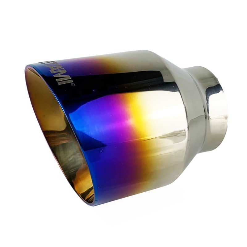Single Round Slant Cut Exhaust Tip Blue Burnt Flame Auto Product Makers NT-2519