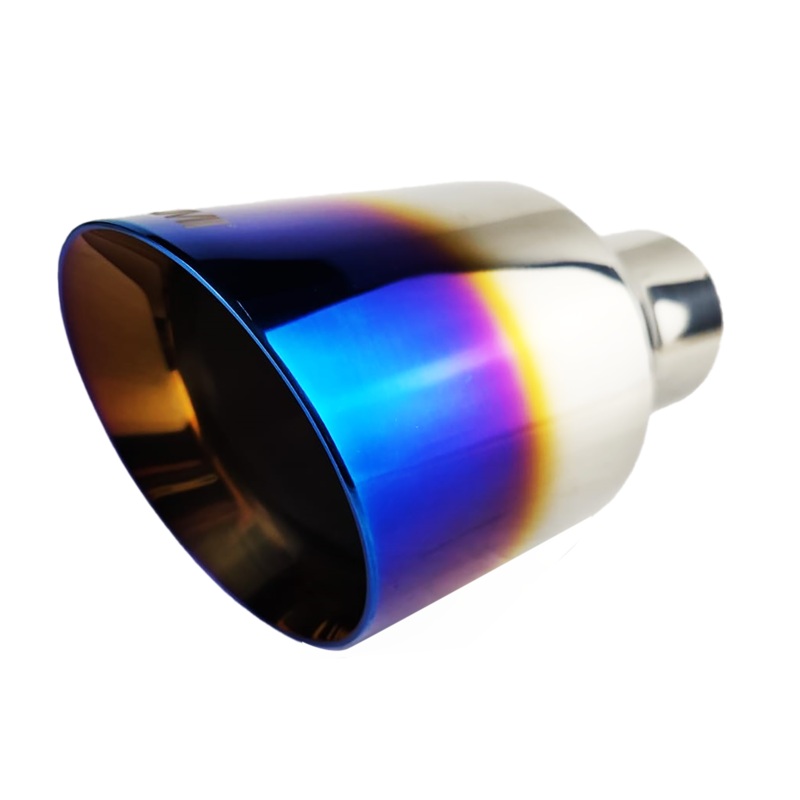 Single Round Slant Cut Exhaust Tip Blue Burnt Flame Auto Product Makers NT-2549