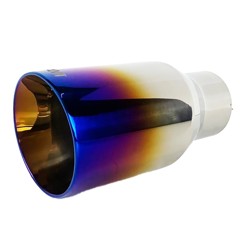Single Round Slant Cut Exhaust Tip Blue Burnt Flame Auto Product Makers NT-2578