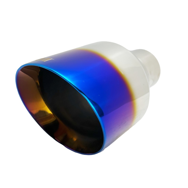 Single Round Slant Cut Exhaust Tip Blue Burnt Flame Auto Product Makers NT-2589