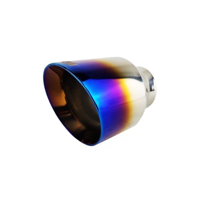 Single Round Slant Cut Exhaust Tip Blue Burnt Flame Auto Product Makers NT-3019