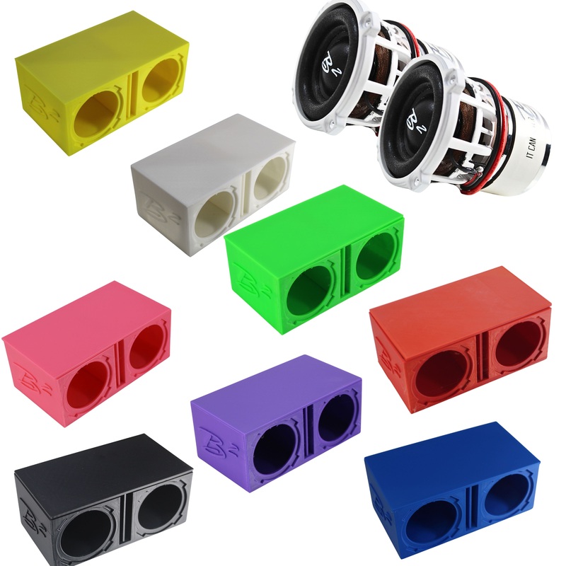 Dual Ported Subwoofer Box Enclosure w/2x B2 Audio Rampage RC2 2″ Mini Subwoofers Black