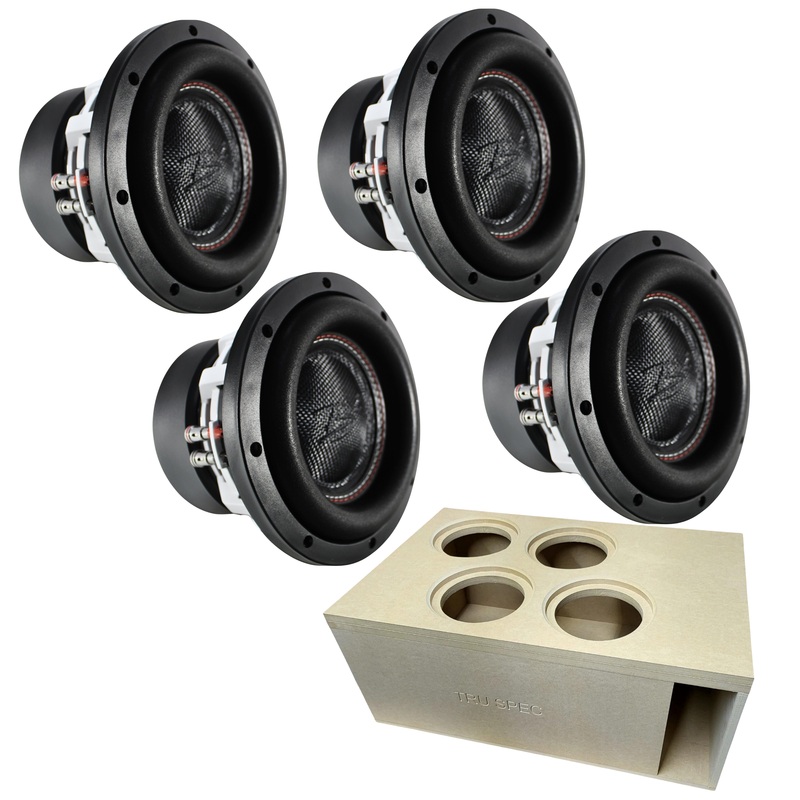 Four RAGE 8″ DVC 500W RMS Subwoofer w/ Tru Spec Vented Quad 8″ Enclosure Dual 2-Ohm