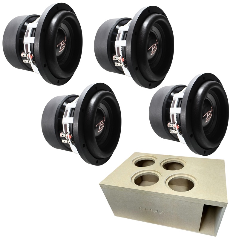 Four RAMPAGE 8″ DVC 1000W RMS Subwoofer w/ TruSpec Vented Quad 8″ Enclosure Dual 1-Ohm