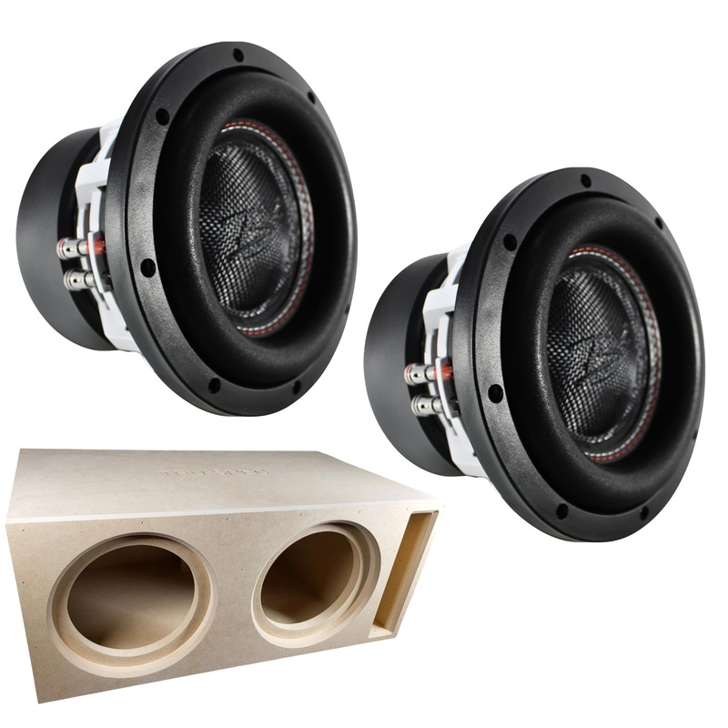 Two RAGE 8″ DVC 500W RMS Subwoofer w/Tru Spec Vented Dual 8″ Enclosure Dual 2-Ohm