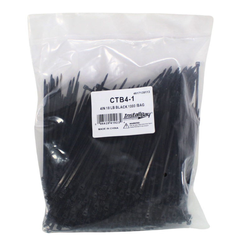 Universal Cable Tie 4″ Black UV Resistant 18lb Tensile Strength (100 Pack)