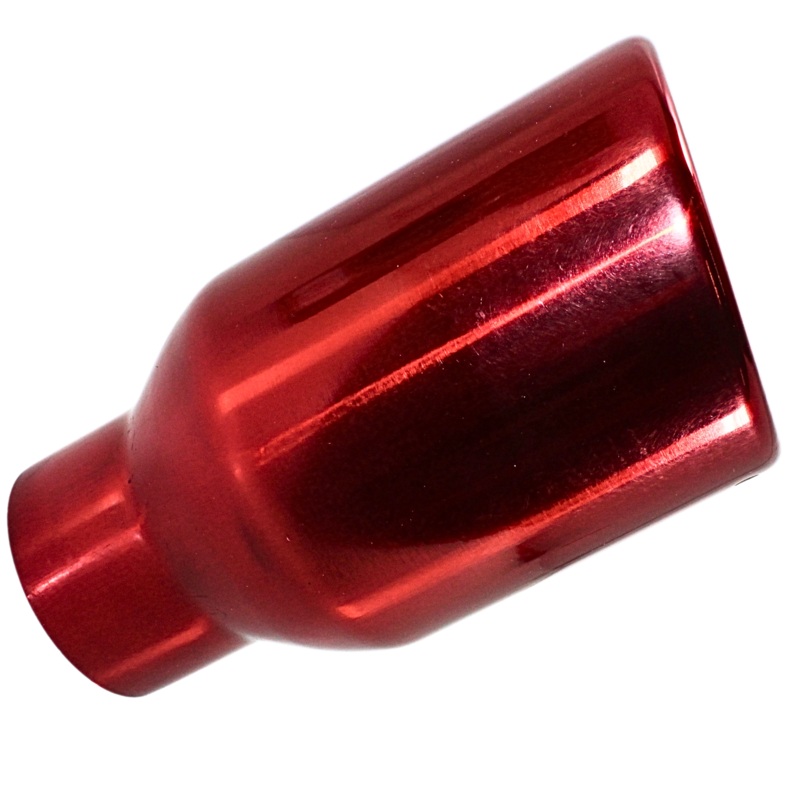 Universal Exhaust Tip Rolled Edged Single Wall Slant Cut Powder Red OPEN BOX