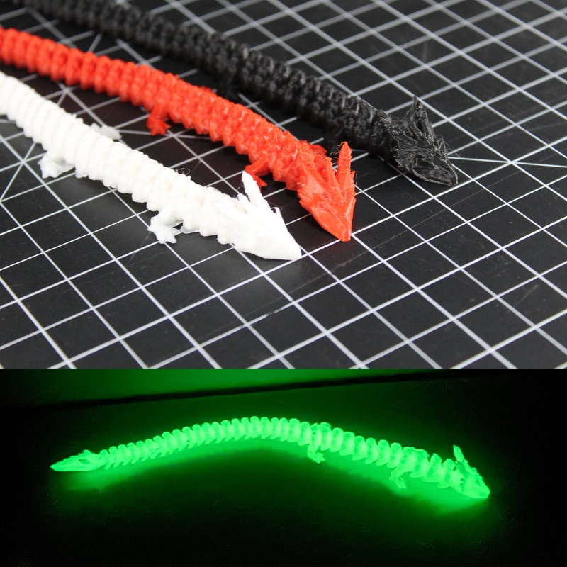 Flexible Crystal Dragon 3D Printed Fidget Toy – 8 Inch Dragon Figurine Black