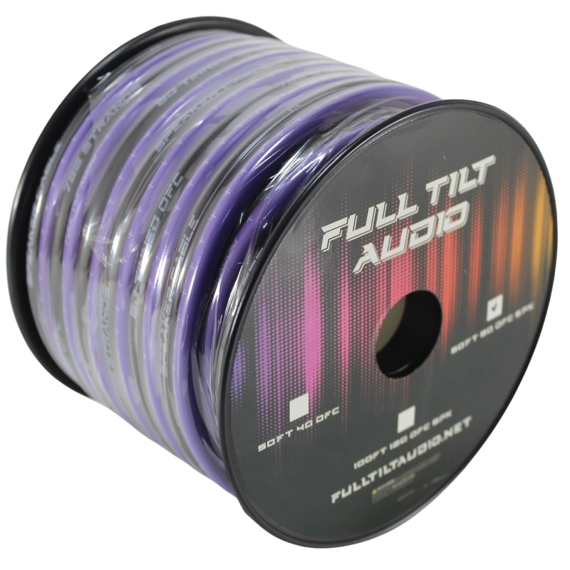Full Tilt Audio 8 Gauge Tinned Oxygen Free Copper Speaker Wire Purple/Black Lot 10 Foot Coil