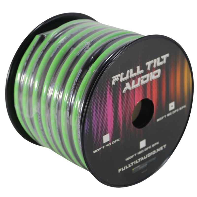 Full Tilt Audio 8GA Tinned Oxygen Free Copper Speaker Wire Light Green/Black Lot 10 Foot Coil