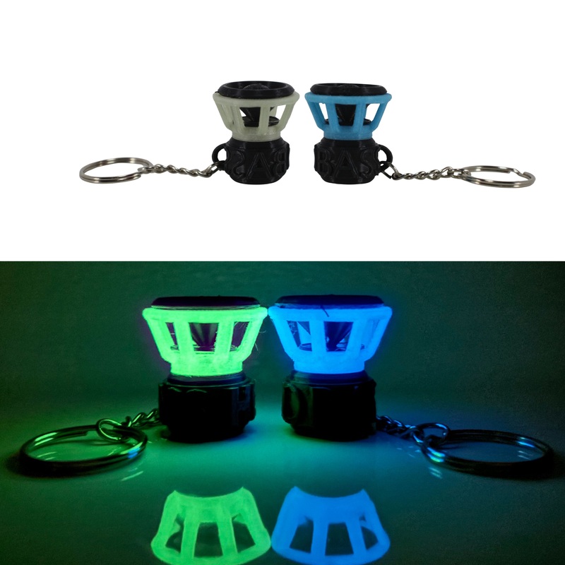 Glow in the Dark Customizable 3D Printed “Bass Head” Subwoofer Keychain Blue