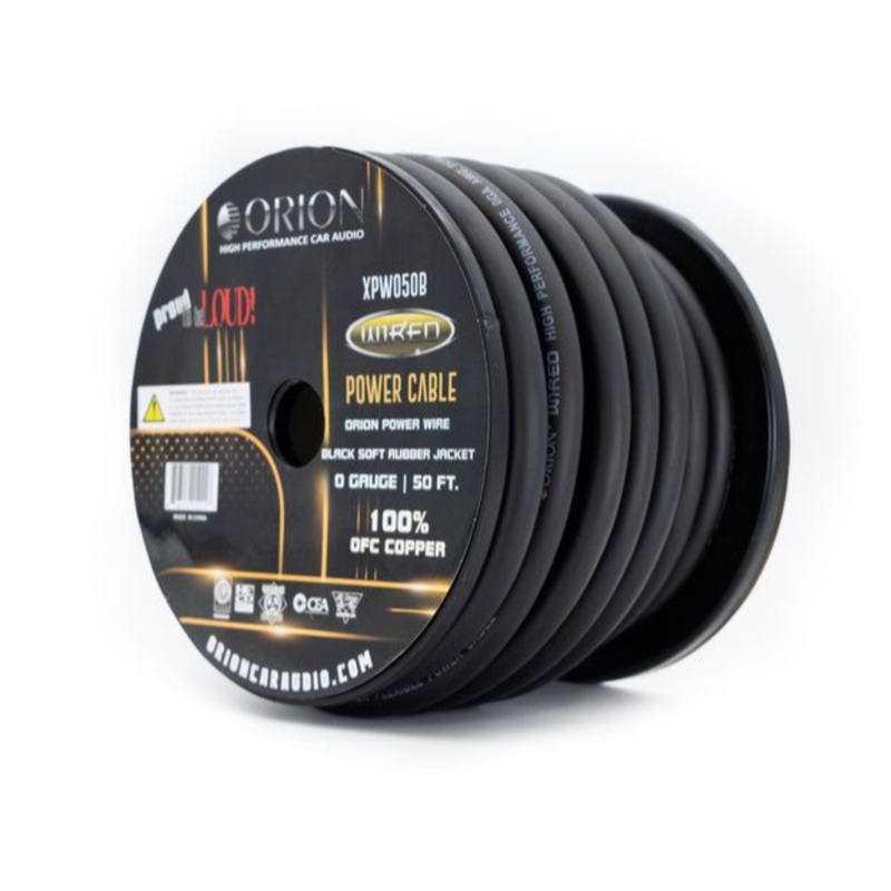 0 GA AWG Black Soft Rubber Jacketed 100% OFC Orion Power Wire Lot Complete Spool (50 Feet)