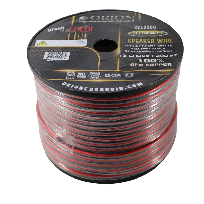 12 GA AWG Black/Red Rubber Jacketed 100% OFC Orion Speaker Wire Lot Complete Spool (300 FT)