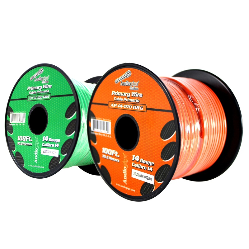 14 GA 100 FT Green Orange Stranded Spools of CCA Primary Power Ground  Wire Cable