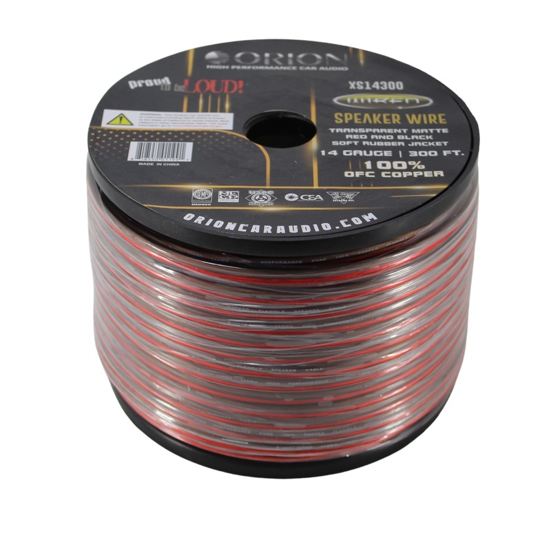 14 GA AWG Black/Red Rubber Jacketed 100% OFC Orion Speaker Wire Lot complete Spool (300 Feet)