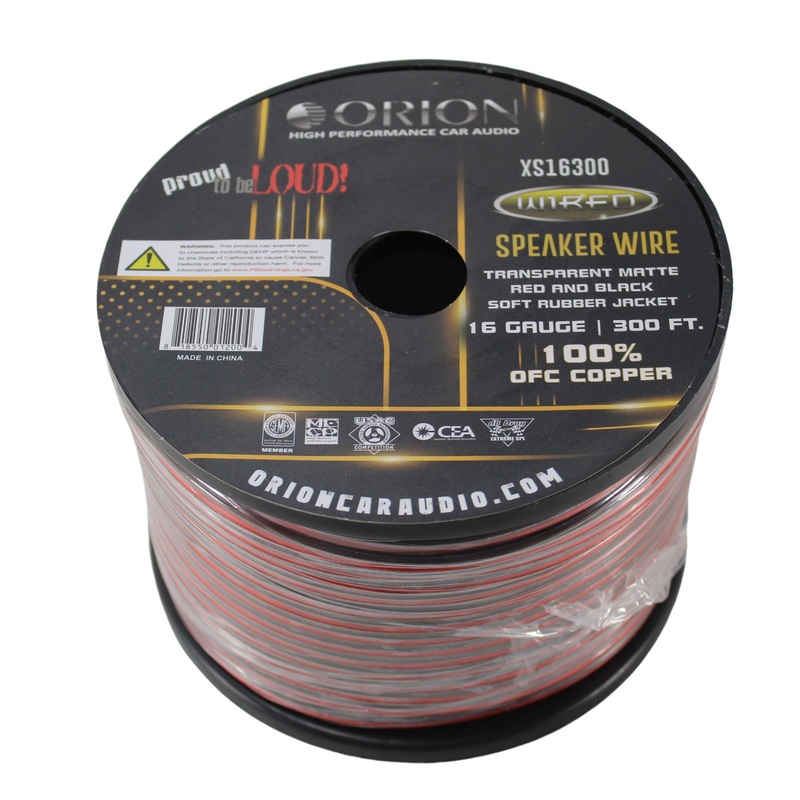 16 GA AWG Black/Red Rubber Jacketed 100% OFC Orion Speaker Wire Lot Complete Spool (300 FT)