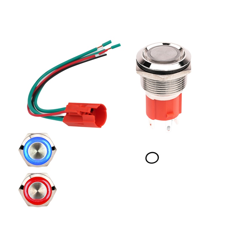 Blue and Red LED 15 Amp 12 Volt Momentary Push-Button Switch w/Rubber Grounding