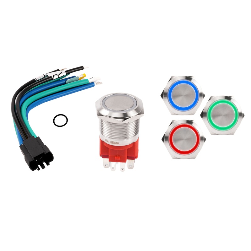 RGB LED 20 Amp 12 Volt Latch Push-Button Switch w/Rubber Grounding