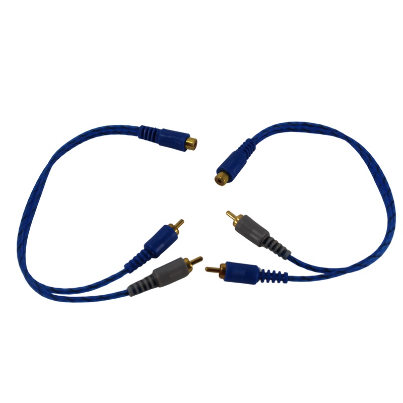 Two Blue 1 Foot Precision Signal Splitting 2 Male 1 Female Cobalt RCA Y Adapter