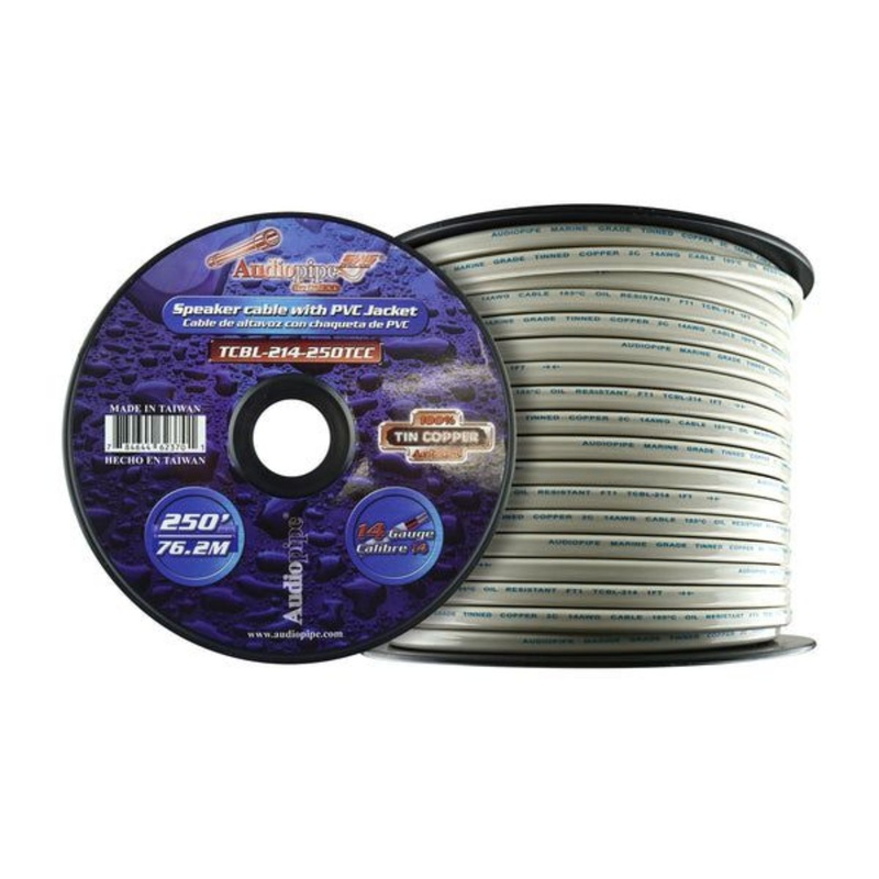 14 GA AWG White PVC Jacketed 100% Tin Copper AudioPipe Speaker Wire Lot Complete Spool (100Ft)