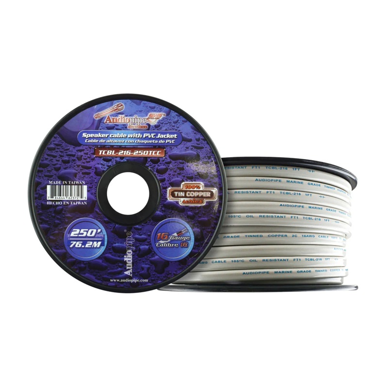 16 GA 100Ft AWG White PVC Jacketed 100% Tin Copper AudioPipe Speaker Wire Lot Complete Spool (100Ft)