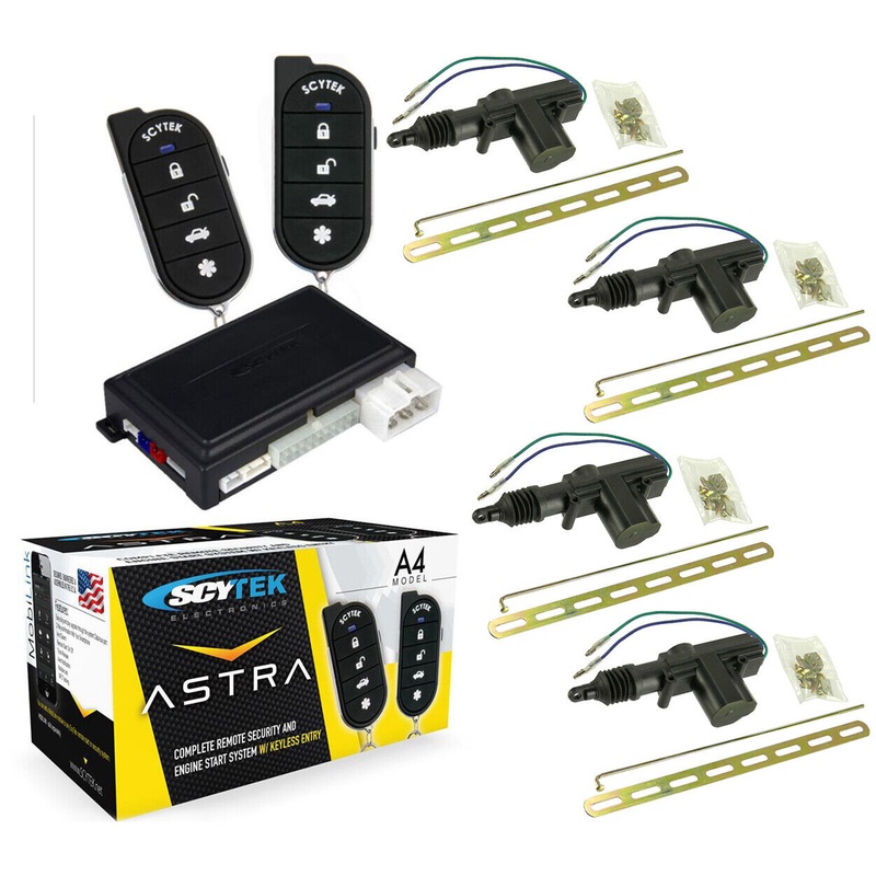 Car Alarm Security 4 Door Locks, Keyless Entry 1-Way Fob Remote Start Scytek A4