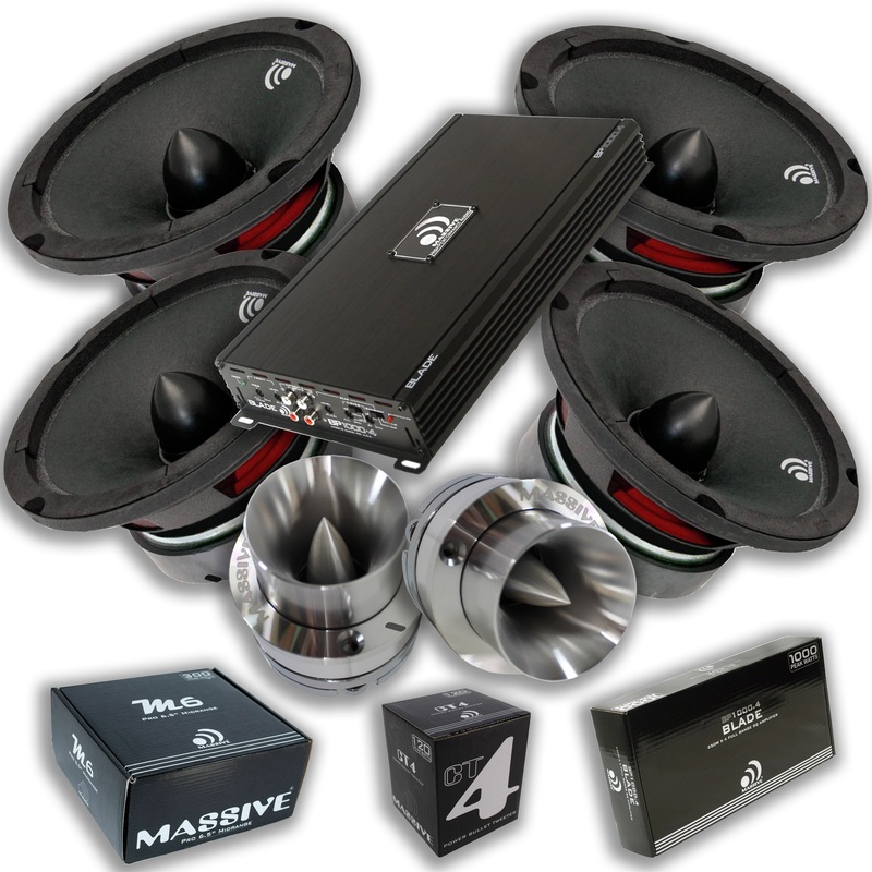 Massive Car Audio 6.5 Speakers 1200W 8 Ohm W/ Bullet Tweeters & 4 Ch Amplifier