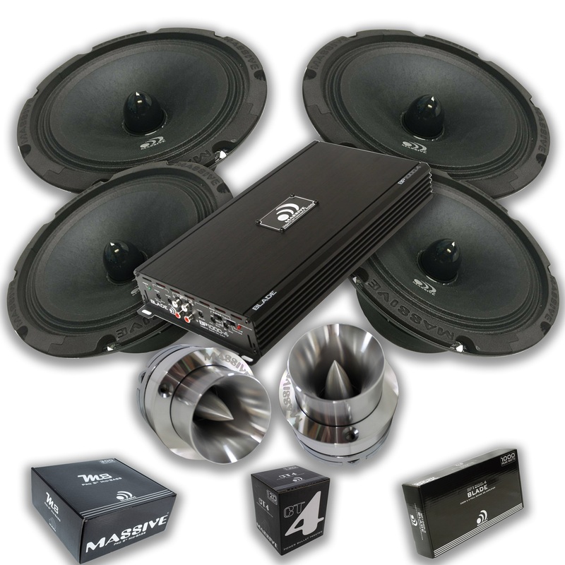 Massive Car Audio 8 Speakers 1200W 8 Ohm With Bullet Tweeters & 4 Ch Amplifier