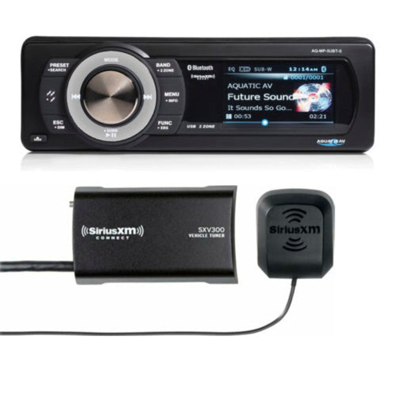 Aquatic AV AQ-MP-5UBT-S Bluetooth 1 Din Head Unit + Sirius XM Service Module