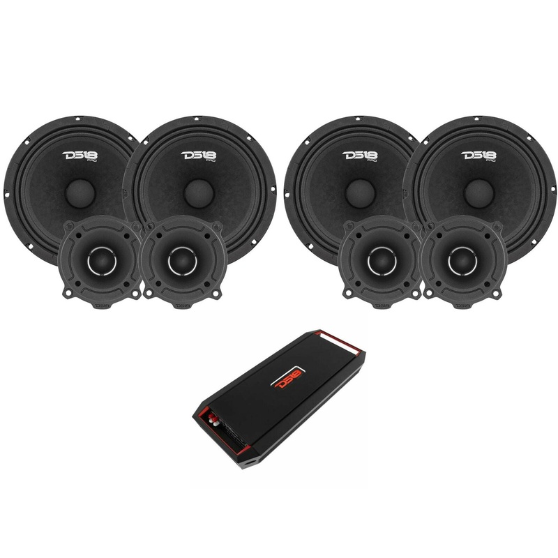 3520W 4x 8″ Midrange Speakers + 4x Bullet Tweeters + 1600W 4 Ch Amplifier Combo