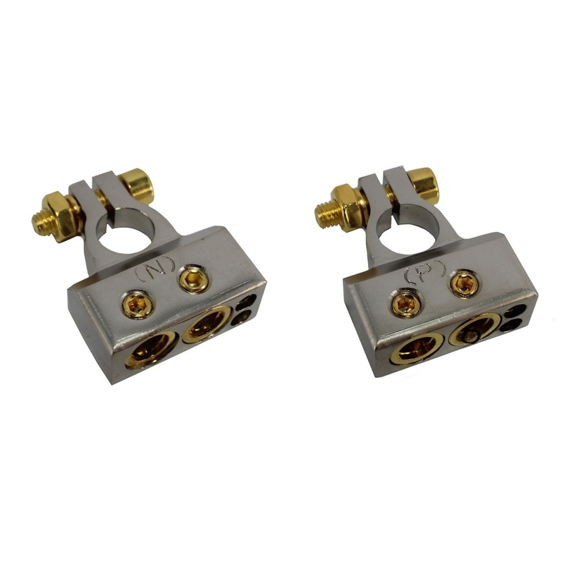 Satin Nickel 1/0 or 4AWG to 8AWG Positive + Negative Battery Terminal Combo