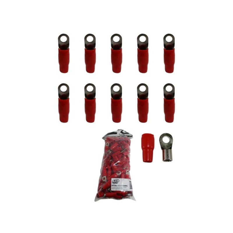 XS Power 10 x Red 0 AWG 10.5MM Ring Terminals Nickel Plated W/ Boot XS-RT0L-RD