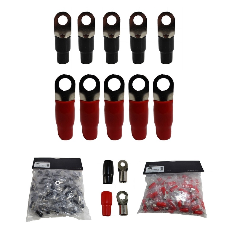 XS Power 10pk, 5 Red 5 Black 4 AWG 10.5MM Ring Terminals Nickel Plated RT4L-RDBK