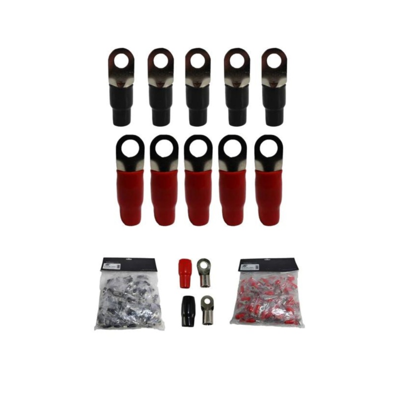 XS Power 10pk, 5 Red + 5 Black 4 AWG 8.5MM Ring Terminals Nickel Plated XS-RT4S