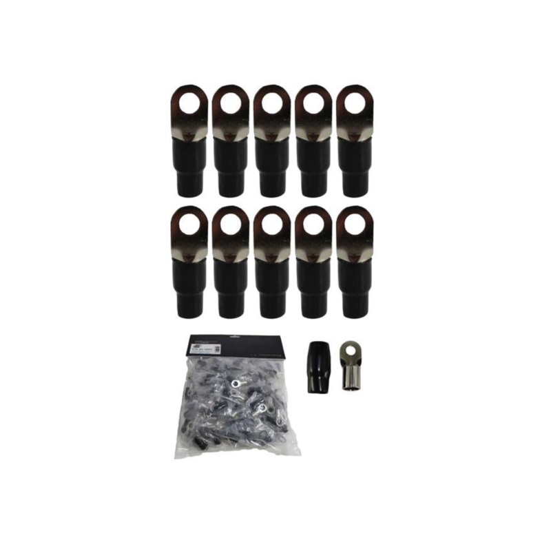 XS Power 10pk, Black 4 AWG 10.5MM Ring Terminals Nickel Plated XS-RT4L-BK