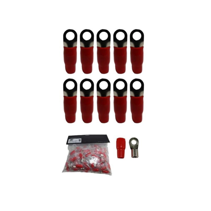 XS Power 10pk,  Red 4 AWG 10.5MM Ring Terminals Nickle Plated XS-RT4L-RD