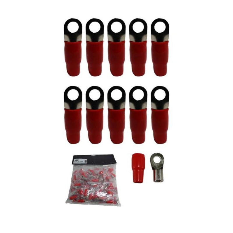 XS Power 10pk, Red 4 AWG 8.5MM Ring Terminals Nickel Plated XS-RT4S-RD