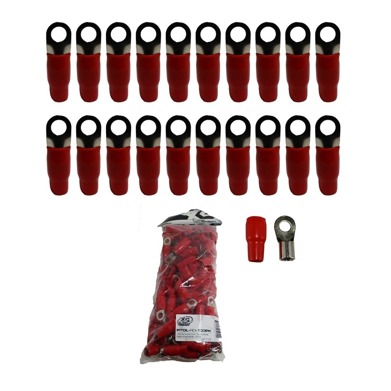 XS Power 20pk, Red 0 AWG 10.5MM Ring Terminals Nickel Plated W/ Boot XS-RT0L-RD