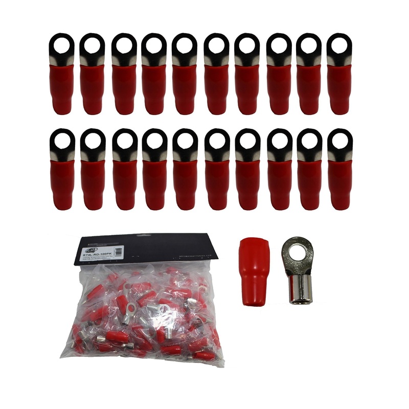 XS Power 20pk,  Red 4 AWG 10.5MM Ring Terminals Nickle Plated XS-RT4L-RD