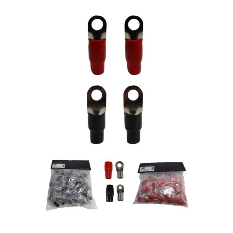 XS Power 4pk, 2 Red 2 Black 4 AWG 10.5MM Ring Terminals Nickle Plated XS-RT4L-RD