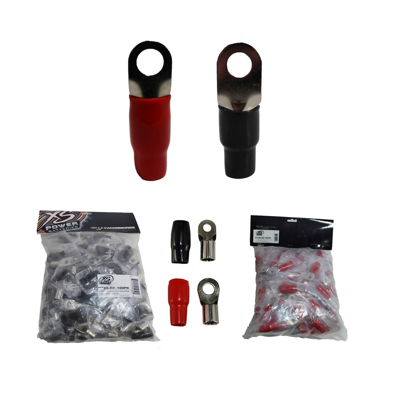 XS Power 50pk, 25 Red + 25 Black 0 AWG 8.5MM Ring Terminals Nickel Plated