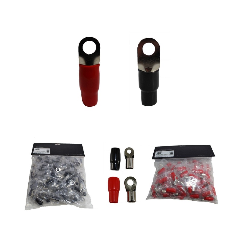 XS Power 50pk, 25 Red + 25 Black 4 AWG 10.5MM Ring Terminals Nickle Plated