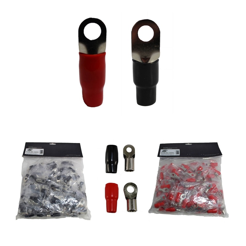 XS Power 50pk, 25 Red + 25 Black 4 AWG 8.5MM Ring Terminals Nickel Plated