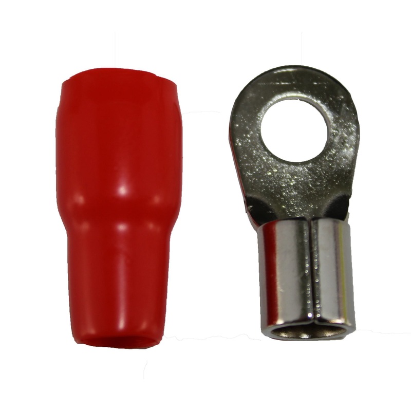 XS Power 5pk, Red 4 AWG 10.5MM Ring Terminals Nickle Plated XS-RT4L-RD