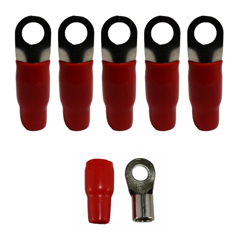 XS Power 5pk, Red 4 AWG 8.5MM Ring Terminals Nickel Plated XS-RT4S-RD