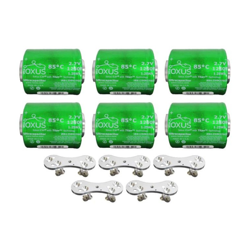 6 XS Power 2.7V 1250F Ultracapacitors + 5 Buss Bars 16.2V 6 Cell Bank DIY Kit